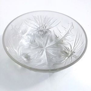 vintage frosted glass footed round bowl thistle console bowl AS IS small chips
